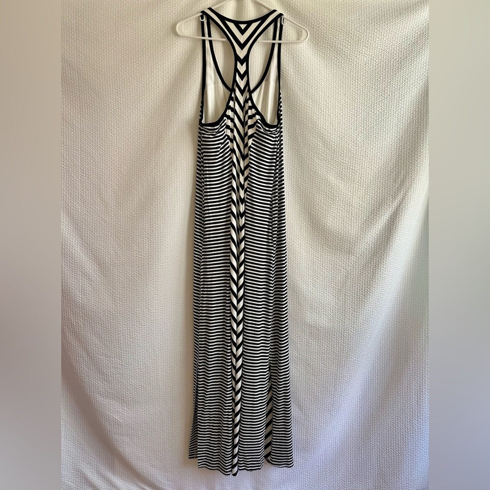 Soma Black White Striped Maxi Dress Built In Bra Racerback Side Slit XL NWT - Picture 2 of 10